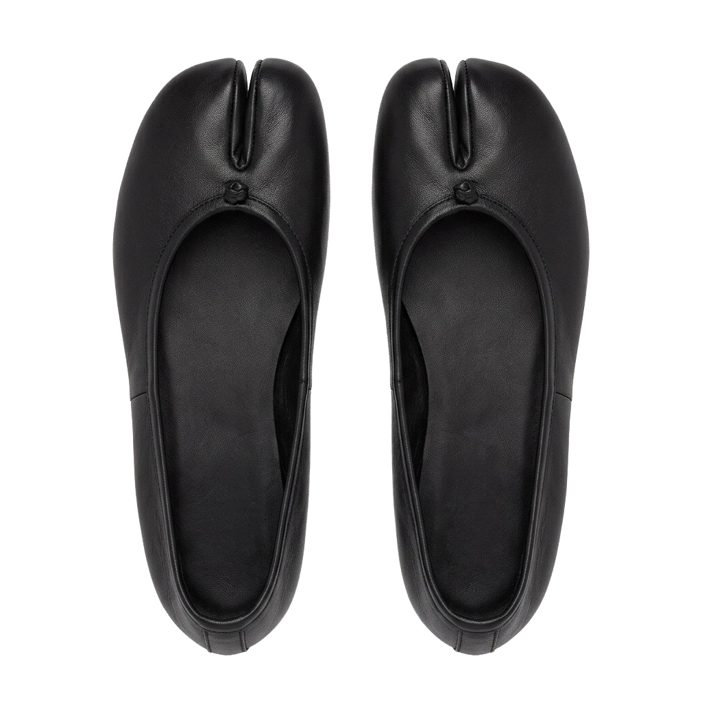 Black Leather Split-toe Flats