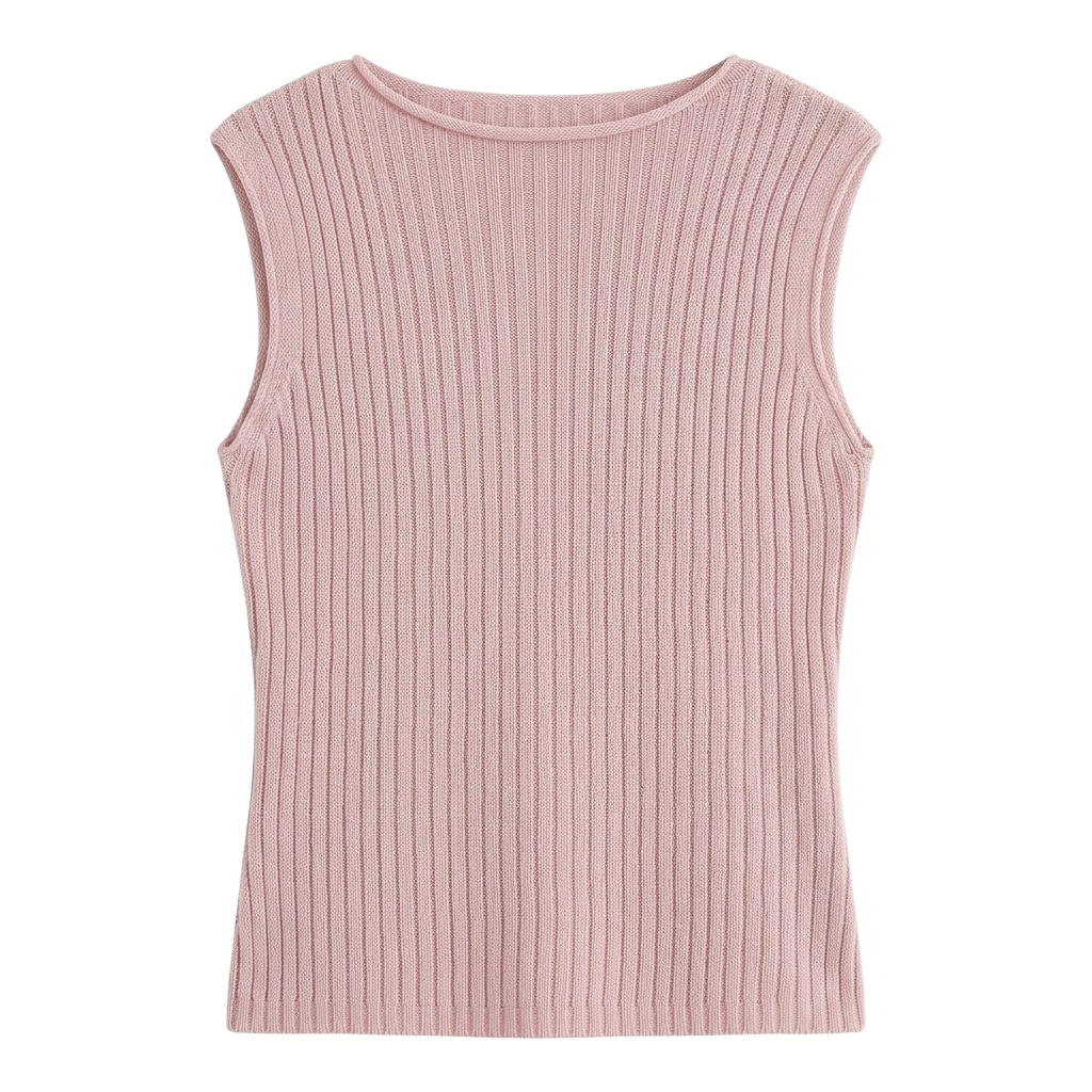 Pink Ribbed Sleeveless Knit