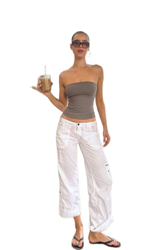 Brown Tube Top x White Cargo Pants : Effortless Summer Casual Outfit Recipe
