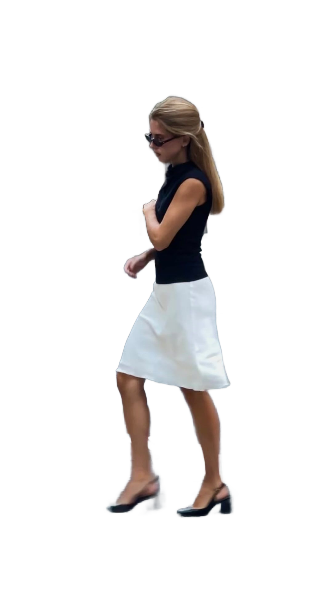 Black Sleeveless Turtleneck x White A-line Midi Skirt : Classic Black & White Outfit Recipe