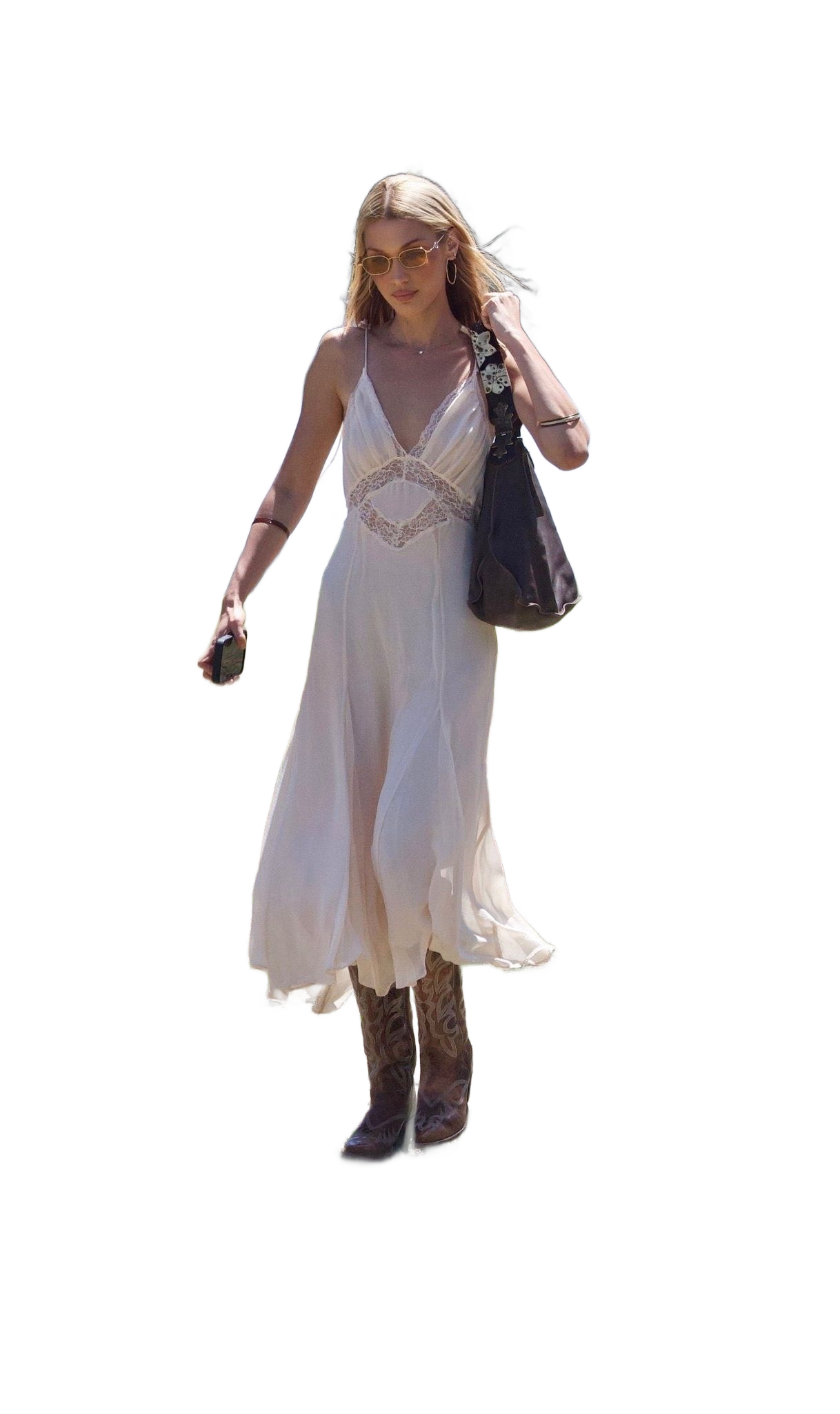 Cream Lace Slip Dress x Brown Cowboy Boots : Boho Romantic Outfit Recipe