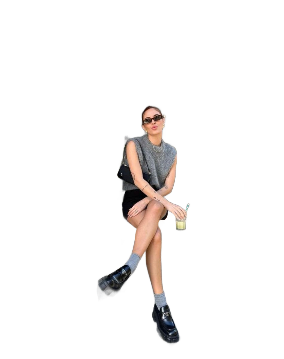 Grey Knit Vest x Black Mini Skirt : Casual Preppy Outfit Recipe