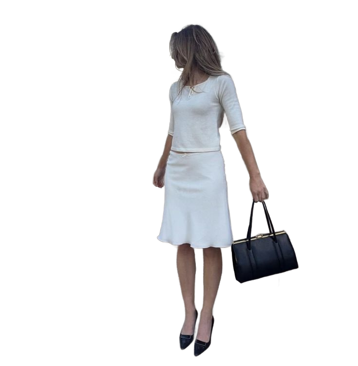 White Knit Top x White Midi Skirt : Classic Minimalist Outfit Recipe